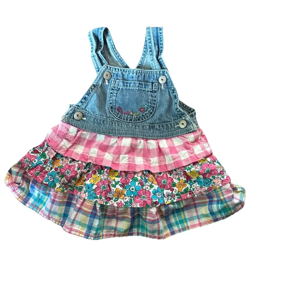Vintage Oshkosh B'gosh Vestbak Denim Overall Dress -18M Multicolor Pink